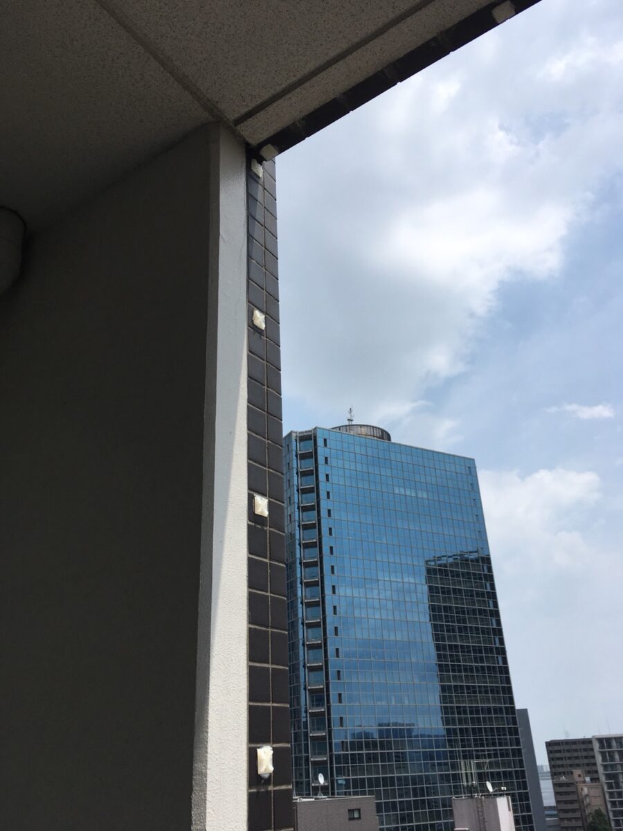 和光市の鳩駆除：柱の脇に沿って設けた鳩の侵入防止ネット